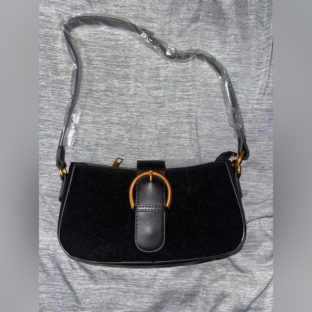 SHEIN Black Shoulder Bag with Gold Accent